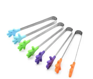 Mini Silikon Hand Lebensmittelzange Set, Edelstahl Griff Eiszange für Küche BBQ.