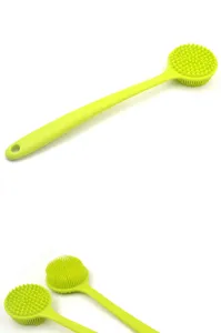 Langer Griff Silikon Duschbürste Detail, weiche Borsten Körperbürste für Rückenmassage und Dusche.