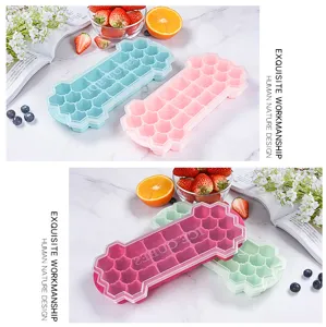 Honeycomb silicone ice cube tray with lid for DIY fruit ice making, food grade kitchen tool.
