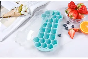 Silicone honeycomb ice cube tray with clear lid, perfect for DIY fruit frozen drinks at home.