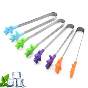 Kreative Mini Silikon Hand Eiszange Edelstahl Griff Lebensmittel Zange Küche Bar Party Bunt