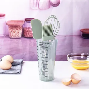 Siliconen Keuken Bakgereedschap Set 4 Stuks Met Spatel Penseel Garde En Maatbeker Moderne Minimalistische Kookaccessoires