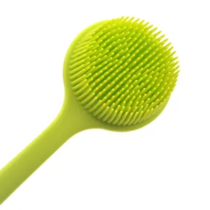 Spazzola da bagno in silicone manico lungo setole morbide massaggio verde vista