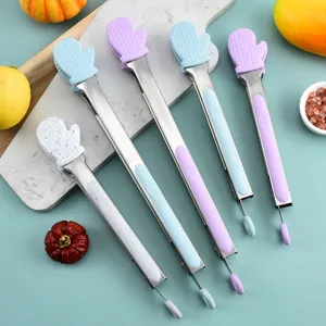 Stainless Steel Silicone Food Tongs Non-Slip Heat-Resistant Kitchen BBQ Bread Tongs Cooking Utensils for Home Restaurant