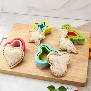 Stainless steel cartoon sandwich mold set for kids, cute dinosaur and star toast cutter.