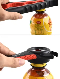 Detailansicht des multifunktionalen 4-in-1-Flaschenöffners mit rutschfestem Griff.