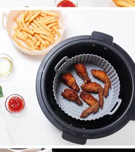 Foldable silicone air fryer liner baking tray basket detail view for kitchen cooking