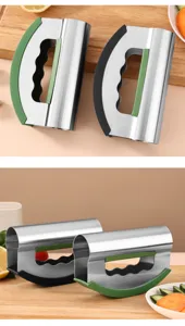 Stainless steel double head herb chopper kitchen tool for easy vegetable slicing and cutting.