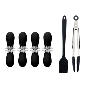 BBQ Corn Holder Set Stainless Steel Interlocking Corn Skewers with Brush and Tongs for Grilling