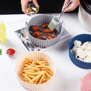 Collapsible Silicone Air Fryer Baking Pan Foldable Reusable Heat Resistant Oven Basket Kitchen Bakeware Tool
