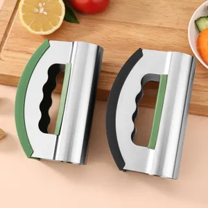 Stainless Steel Double Head Cutter Kitchen Tool Vegetable Salad Chopper Herb Cheese Slicer With Protective Sleeve