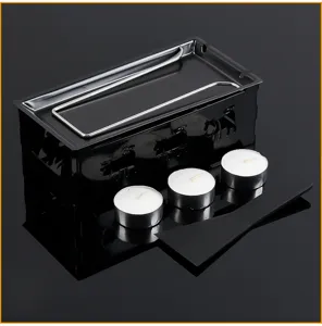 Mini cheese warmer set with stainless steel pan, metal rack, and tealight candles for home.