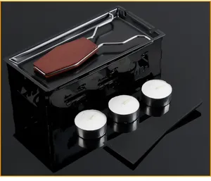 Mini stainless steel cheese raclette melter with wooden handle and tealight candles set.