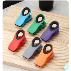 Colorful magnetic fridge clips set, durable plastic sealing clips with secure grip for home.