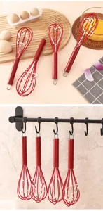 Frusta da cucina professionale con manico rosso e forme carine per dolci, sbattitore.