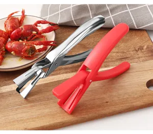Stainless steel crawfish sheller tool kitchen seafood peeling clip red and silver pair