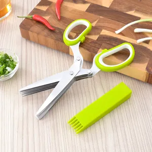 5-layer stainless steel kitchen herb scissors for cutting scallions and food efficiently.
