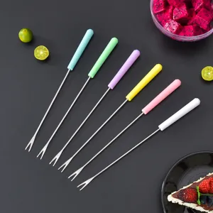 Stainless Steel BBQ Forks Set Plastic Handle Fruit Dessert Cheese Chocolate Fondue Forks Kitchen Dining Tableware