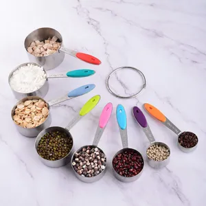 Set di Tazze e Cucchiai Misuratori in Acciaio Inossidabile Manico in Silicone Ergonomico Strumenti di Misura da Cucina