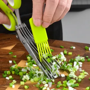 5-Layer Stainless Steel Herb Scissors Kitchen Multi-Purpose Food Scissor with Cleaning Comb