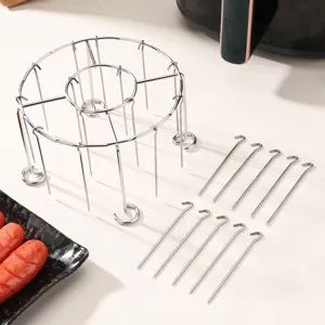 Edelstahl vertikaler Spießhalter für Heißluftfritteuse, runder Grillzubehör Hängeständer.