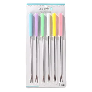 Stainless steel fondue forks set of 6 colorful plastic handle fruit dessert cheese forks