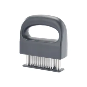 Stainless steel meat tenderizer tool with durable handle for kitchen steak and poultry cooking.