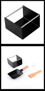 Mini cheese raclette grill set with non-stick pan, wooden spatula, and metal frame for home baking.