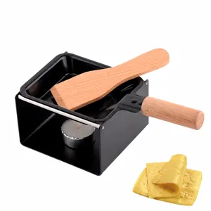 Mini Cheese Raclette Melter Set Non Stick Baking Pan With Wooden Handle Spatula And Heating Candles For Kitchen Home