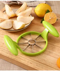 Stainless steel apple slicer with green handles 8-blade fruit corer kitchen tool easy use