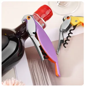 Ouvre-bouteille vin perroquet forme oiseau, tire-bouchon sommelier multifonction inox détail.