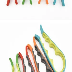 Close-up detail showing the multi-color multi-function jar opener slots and ergonomic anti-slip grip.