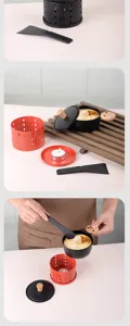 Portable mini round cheese melting oven set with wooden handle grill pan for home use.