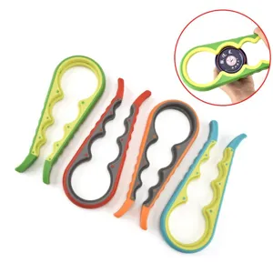 Multi-functional 4-in-1 jar opener set, non-slip silicone bottle opener for kitchen use.
