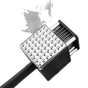 Stainless steel meat tenderizer hammer with square spiked head for kitchen steak and poultry.