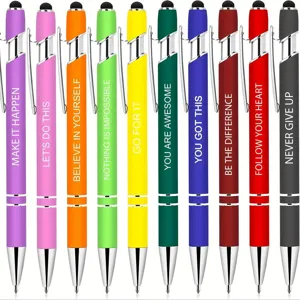 Bolígrafos con Citas Motivacionales Lápices Ópticos de Pantalla Táctil con Clip de Metal Tinta Negra para Suministros de Escritura Diaria