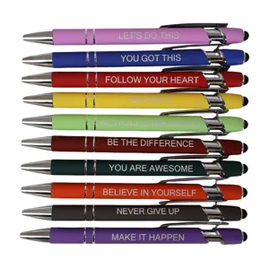 Set de 10 bolígrafos motivacionales coloridos con punta táctil para la oficina