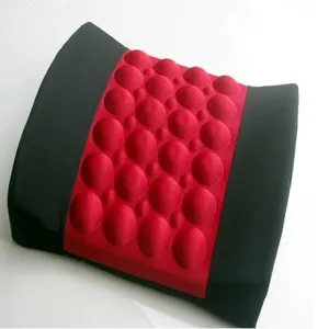 Ergonomic car lumbar support pillow with red massage nodes and black frame for back relief.
