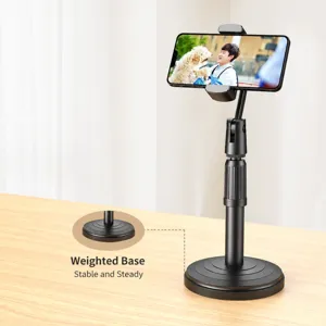 Supporto da scrivania regolabile per telefono e tablet con base pesante per streaming.