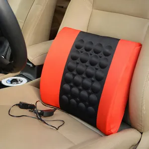 Car Massage Lumbar Support Cushion Electric Back Rest Pillow For Auto Office Seat Breathable Cotton Beige