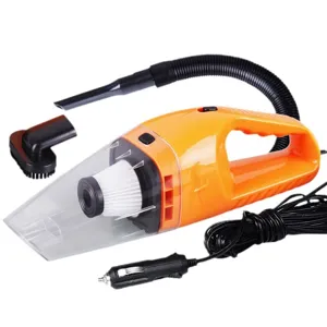 Handheld 12V car vacuum cleaner with attachments, portable wet and dry auto vacuum for cleaning.