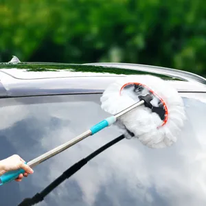 Brosse de lavage de voiture télescopique avec tête souple et longue tige pour nettoyage auto.