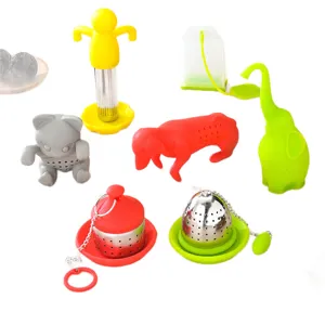 Set di infusori per tè in silicone e acciaio inossidabile, filtro per tè animale