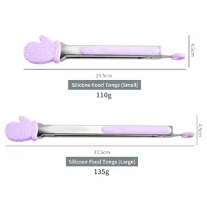 Stainless steel silicone hand food tongs size specification main image showing dimensions.