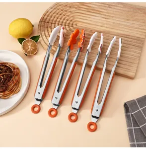 Christmas theme stainless steel food barbecue grilling tools silicone kitchen tongs