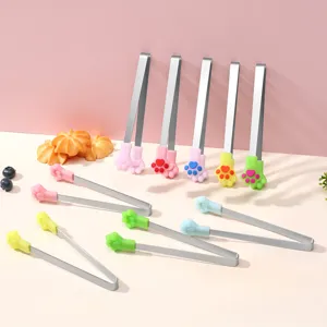 Stainless Steel Mini Ice Tongs Cat Paw Silicone Non-Slip Sugar Cube Tongs Cute Food Clip Kitchen Gadget Dining Accessories