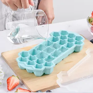 Silicone honeycomb ice cube tray with lid for homemade frozen fruit ice maker kitchen tool