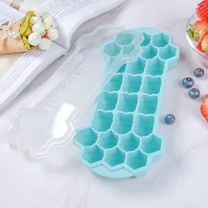 Honeycomb silicone ice cube tray with clear lid, 26 grids household DIY frozen mold