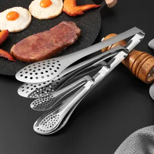 Stainless steel food tongs set kitchen BBQ grilling meat bread serving tongs nested design.