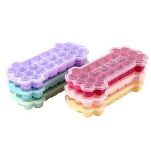 Silicone ice cube tray with lid honeycomb ice mold stackable home DIY freezer box main view